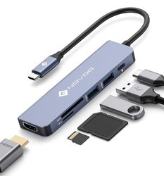 NOVOO USB C Hub, 6 i 1 Aluminium USB C Adapter med HDMI 4K Adapter, USB C Strömförsörjning, SD och Micro-SD Kortläsare och 2 USB 3.0 Anslutningar, Kompatibel Macbook Pro/Air, Chromebook