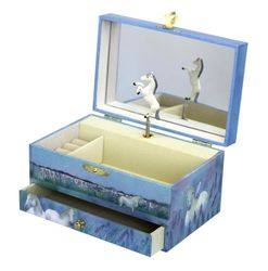 Trousselier 6260621 sieradendoosje voor kinderen, paardencamargue, muziekdoos met muziek en dansfiguur, oplichtend, blauw