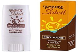 L'AMANDE - Soleil Crema Solare Viso 50+ Stick con Vitamina C, per Labbra, Tatuaggi, Nei, Vitiligine alla Camomilla, Idratante Viso contro le Scottature - 9 ml