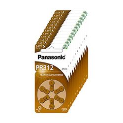 Pilas de Zinc-Aire Panasonic PR312 para audífonos, Tipo 312, 1,4 V, Pilas para audífonos, 10 Paquetes (60 Unidades), de Color marrón