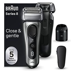 Braun Series 8 Electric Shaver for Men, 4+1 Shaving Elements & Precision Long Hair Trimmer, SmartCare Center, Wet & Dry Electric Razor For Men with 60 Min. Runtime, Gifts for Men,8567cc, Silver