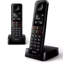 VoltShine Téléphone sans Fil Duo Noir avec écran LCD, Identification des appels et Haut-parleurs ; idéal pour Usage Domestique et Bureau.