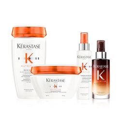 KÉRASTASE Nutritive - Routine Pour Cheveux Secs À Très Secs Fins à Moyens - Nourrit, Protège & Fait Briller - Niacinamide & Protéines Végétales - Shampoing + Masque + Spray Thermoprotecteur + Sérum