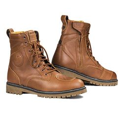 SHIMA THOMSON Lady, Motorbike Boots for Women Reinforced Leather Womens Biker Boots with Side Zipper, Ankle Support, Anti-Slip Sole, Gear Shift Handle (Brown, 6)