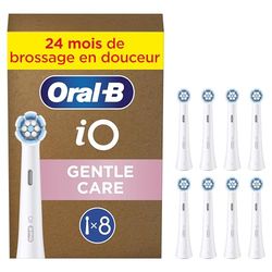 Oral-B Lot De 8 Brossettes De Rechange Gentle Care, AUTHENTIQUES, Blanches, Brossage Le Plus Doux, Conviennent Aux Gencives Sensibles, Brossette Pour Les Brosses A Dents Electriques Oral B iO, Carton