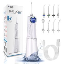 Aquapik® Portable Water Flosser UltraCare Plus | Removes Plaque + Recommended by Dentists + Protects Implants and Orthodontics | Oral Irrigator with 8 Nozzles + 5 Modes of Use + 300 ml Reservoir