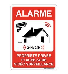 AUA SIGNALETIQUE - Waarschuwingsbord met afgeronde hoeken – privéalarm onder videobewaking – 350 x 490 mm, aluminium Dibond 3 mm