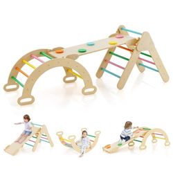 FANTASK - Struttura da arrampicata 4 in 1 con scivolo, triangolo da arrampicata in legno, con rampa bifacciale, arco da arrampicata e altalene, parco giochi per bambini a partire da 1 anno