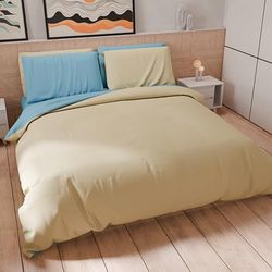 PETTI Artigiani Italiani - Single Duvet Cover Set 160 x 200 cm (1 Pillow Case 50 x 80 cm Included), Soft Microfibre Duvet Cover Set Taupe - Light Blue