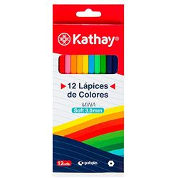 Kathay 86233599. Caja de 12 Lápices de Madera de Colores, Mina Soft 3.0mm, Perfectos para Colorear