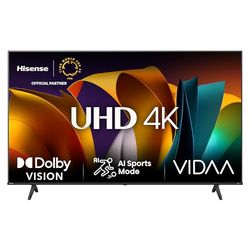 Hisense TV 55" 4K Ultra HD 55A6N, Smart TV VIDAA U7, Dolby Vision, HDR 10+, DTS Virtual:X, Game Mode, Alexa Built-in, VIDAA Voice, Tuner DVB-T2/S2 HEVC 10, lativù 4K, 55'', 2024 LED