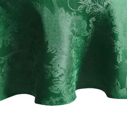 Poinsettia Elegance Jacquard Collection Table de Vacances, Polyester, Vert, 90" Round (Tablecloth)