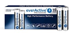 everActive Confezione da 10 batterie AAA alcaline, Micro LR03 R03 1,5 V, massima potenza, durata 10 anni, 10 pezzi, nero/bianco