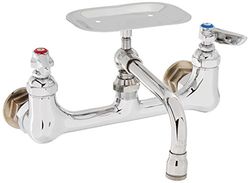 T&S Brass B-0233-01 Wall Mount 8-Inch Centers 6-Inch Swing Nozzle Double Pantry Faucet with Soap Dish