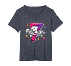 7 & Fabulous: Birthday Celebration for Seven Year Olds T-Shirt, Women's Plus, Heather Blue, 5X