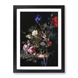 Willem Van Aelst Still Life Flowers Classic Painting Framed Wall Art Print, Ready to Hang Picture for Living Room Bedroom Home Office Décor, Black A3 (34 x 46 cm)