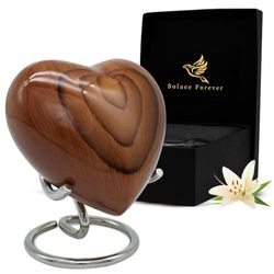 Solace Forever Houten Hart Crematie Urn - Kleine urn voor menselijke as met standaard en doos - mini-urn voor as - eer je geliefde met hart aandenken urn - kleine asurn voor vrouwen en mannen