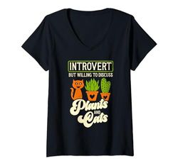 Mujer Introvertido pero dispuesto a hablar sobre jardinería de plantas y gatos Camiseta Cuello V