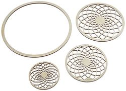 Rayher 62826000 Conjunto de 4 aros de caça-sonhos com três discos com design de mandala, 7,10,13 cm de diâmetro e um aro grande, madeira natural, assorted