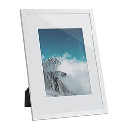 SONGMICS Cadre Photo, pour Image de 29,7 x 42 cm (sans Passe-partout) et Image de 21x 29,7 cm (avec Passe-partout), Protection de Face en Verre, Blanc RPF012W01