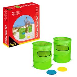 Idena 40381 - Werpspel Frisbee Slam Set Outdoor, 2 opvouwbare doelmanden, 1 blauwe en 1 gele werpschijf⌀ 20 cm, afmeting 48 x 38,5 cm, voor volwassenen en kinderen vanaf 6 jaar
