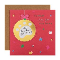 Hallmark Christmas Card for Mum from the Pet - Fun Paw Print Bauble Pink Design