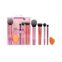 Real Techniques Kit de esponjas de maquilhagem Everyday Essentials, pincéis de maquilhagem e esponja misturadora de maquilhagem, para base, blush, bronzeador, conjunto de 5 peças