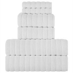 BERIBO Turkish Towel Set 100% Cotton (Cloud) 6 Pieces, 620gsm (White)