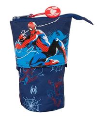 Safta Spiderman Neon - Portatodo Convertible en Cubilete, Estuche Infantil, Estuche Niño, Ideal para Niños en Edad Escolar, Cómodo y Versátil, Calidad y Resistencia, 8x6x19 cm, Color Azul Marino