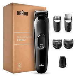 Braun RASOIO ELETTRICO BARBA e Capelli, Regolabarba TAGLIACAPELLI UOMO, 6-In-1 Styling Kit Ideale Per Barba, Capelli, Corpo, Naso E Orecchie, Imballaggio Riciclabile, Idea Regalo, MGK3420 Nero