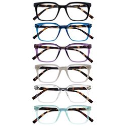 OPULIZE KOI Occhiali da Lettura, Confezione da 6 - Rettangolare - Nero-Blu-Viola-Grigio-Trasparente-Verde Acqua - Cerniere a Molla - RRRRRR50-1357CQ - +2.50