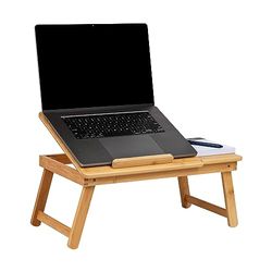 Mind Reader - Suporte para computador portátil, bandeja de cama, para quarto, pernas dobráveis, rayon de bambu, 54 x 33,5 x 21 cm, castanho