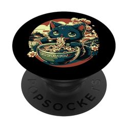 Kawaii Ramen Cat Anime Arte japonés PopSockets PopGrip Adhesivo