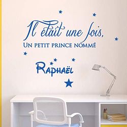 Pegatinas personalizadas con nombre personalizado, pegatina con el texto "Fois un Princes" – Decoración de pared para habitación infantil – 2 láminas de 20 x 40 cm y 40 x 25 cm – azul marino