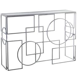 MESA ENTRADA METAL PLATEADO C/CRISTAL ESPEJO 110X31X79CM