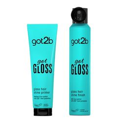 got2b gotGLOSS hair spray finish for glossy and glass-like hair, frizz control and heat protection for sleek hair 200ml + Got2b Pre-base gloss for hair Got Gloss 150ml