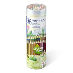 Staedtler Noris Colour, Crayons de couleur hexagonaux de très haute qualité, Fabriqués en bio-matériau innovant, Tube métal avec 36 crayons assortis, 185 MD36