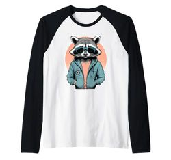 Cool raccoon with sunglasses and streetstyle jacket Raglan Baseball Tee