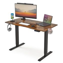 Mondeer Bureau Assis Debout, Bureau Électrique Réglable en Hauteur 120 x 60 cm, avec Panneau Contrôle à Fonctions Mémoires pour Etudier Travailler Chambre, Marron Rustique et Noir
