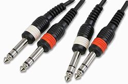 Puls PLS00256 6,35 mm (1/4 inch) Stereo Jack Plug to Twin Plug Lead, 6 m, Zwart