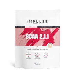 BCAA 2.1.1 Poudre poudre Pêche - Leucine, Isoleucine, Valine + Vitamine B6 - Énergie, Récupération & Endurance - Goût Sans Amertume - Complément alimentaire Musculation - IMPULSE NUTRITION