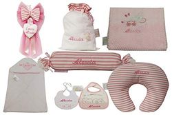 Set Prima Infanzia Neonato Fiocco Nascita Sacco Nascita Accapatoio Neonato Bavettina Cuscino Allattamento Caramella Riduttore Culla Coperta Culla Lettino Nome Ricamato Personalizzato