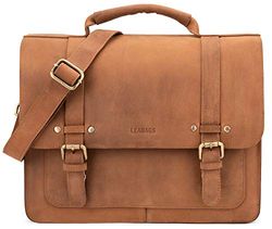 LEABAGS Lederen aktetas voor heren en dames, echt leer laptoptas tot 14 inch, schoudertas met schouderriem, schoudertas, messenger bag, werktas, lerarentas, natuur, lichtbruin, Natuur Lichtbruin,