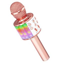 GC GLOBALCOMMERCE Colorful Bluetooth Portable Microphone for Karaoke Multifunctional Wireless Wireless with Built-in Speaker and LED Lights