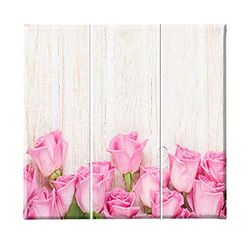 Homemania HM203PKNV-205 Cuadro - Flores - Naturaleza, Poliéster, Madera, Multicolor, 69 x 3 x 50 cm, Set de 3 Piezas