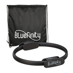 Bluefinity pilates ring zwart, dubbele handgrepen, met oefeningen, fitness en yoga accessoire, weerstandsring, Ø 37cm