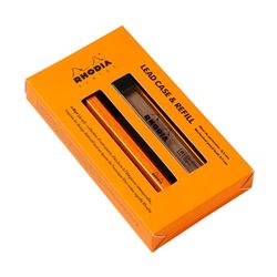 Rhodia 9357C Rhodia scRipt - Estuche y recargas - Cuerpo hexagonal de aluminio cepillado naranja para minas Graphite Standards 0,5 mm - Recargable - Colección scRipt