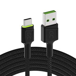 Green Cell GC Ray LED | 2m USB C Cable Type C Nylon Cord Wire | for Samsung Galaxy S21 S20 Ultra S10 S9 S8+ | Note 20 10 9 8 | A80 A71 A70 A50 A42 A41 A31 | Huawei Honor P40 P30 P20 P10 P9 Lite | Black, USB-C 200cm
