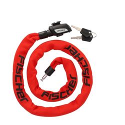 FISCHER Fietsslot, kettingslot neopreen met 2 sleutels, hoge veiligheid voor fietsen en e-bikes, diefstalbestendig, rood, lengte: 130 cm