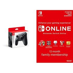Nintendo Switch Pro Controller Black + Switch Online 12 Months Family [Download Code]